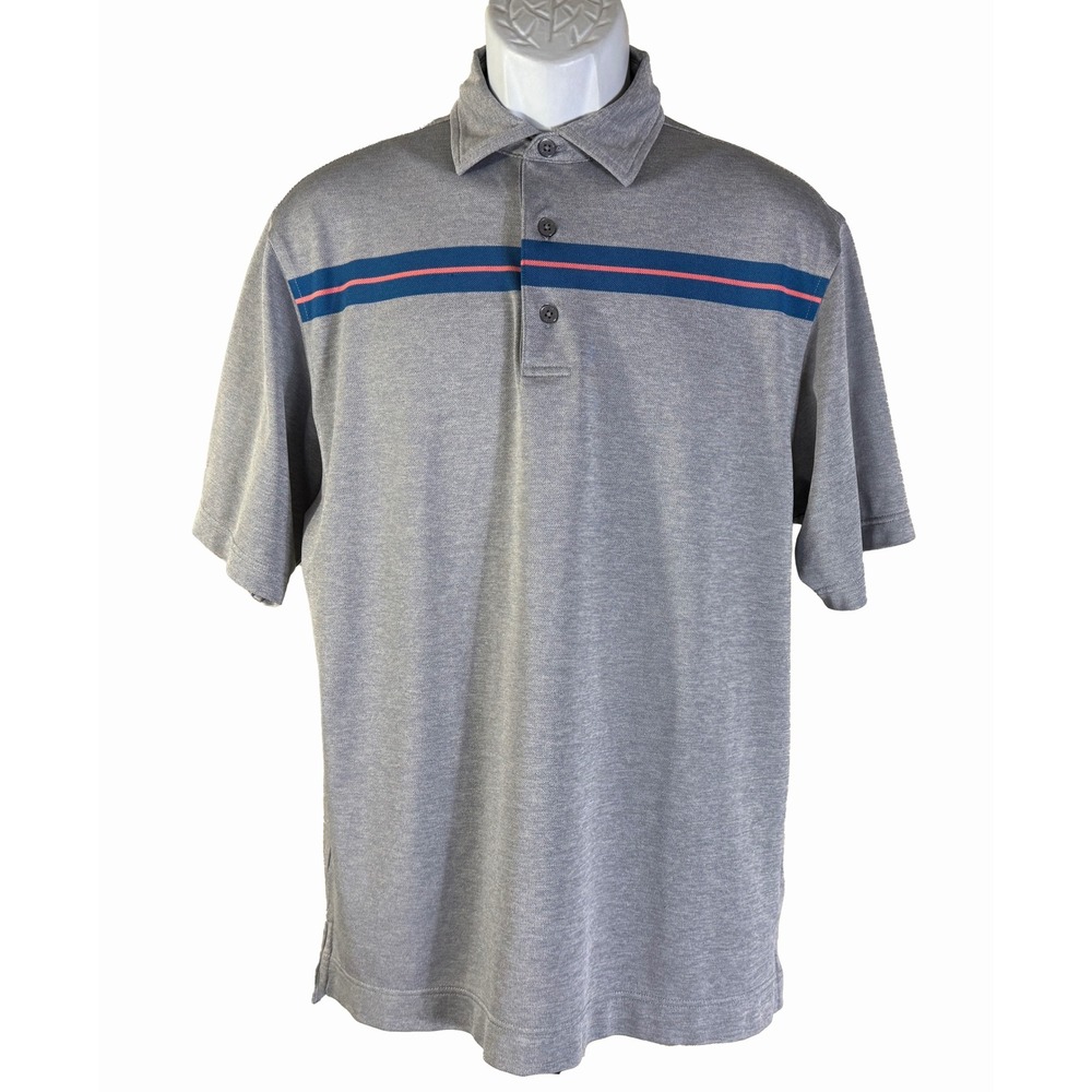 FootJoy Polo Shirt Mens Medium Gray Striped Performance Golf Tee